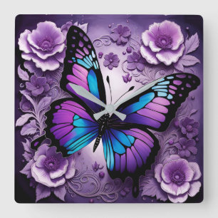 Reloj Cuadrado Flor de mariposa morada