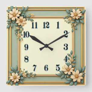 Reloj Cuadrado Flor de menta Art Déco