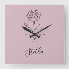 Reloj Cuadrado Flor de natalidad personalizada en enero de carnac
