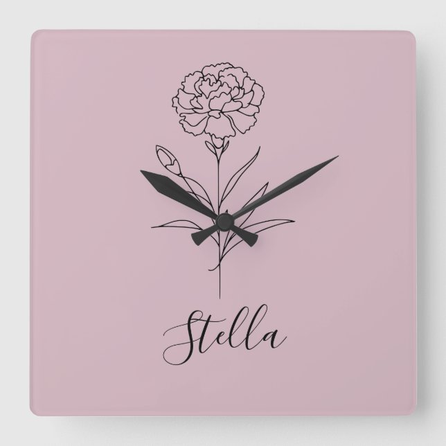 Reloj Cuadrado Flor de natalidad personalizada en enero de carnac (Anverso)