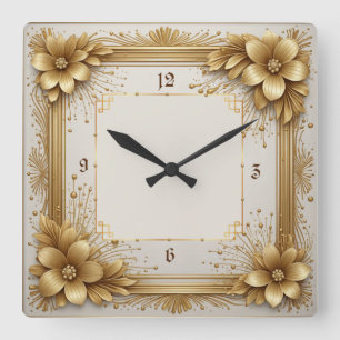Reloj Cuadrado Flor de oro Art Deco