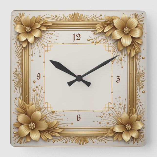 Reloj Cuadrado Flor de oro Art Deco (Anverso)