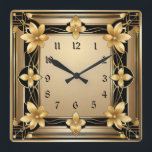 Reloj Cuadrado Flor de oro Art Deco<br><div class="desc">Gran diseño de reloj. Te encantará como a otros. Tenga la libertad de usar este diseño para otro producto que desee o para el personalizar y agregue su texto. Sígueme por más. Gracias. Que tengas un buen día.</div>