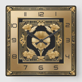 Reloj Cuadrado Flor de oro Art Deco