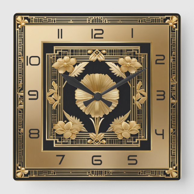 Reloj Cuadrado Flor de oro Art Deco (Anverso)
