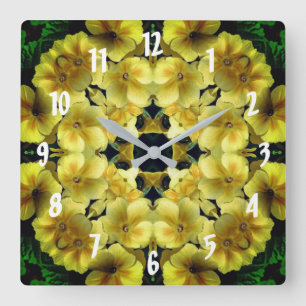 Reloj Cuadrado Flor de Prímula Amarilla Arte Abstracto