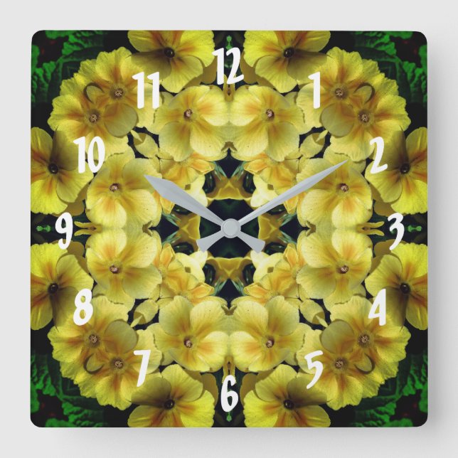 Reloj Cuadrado Flor de Prímula Amarilla Arte Abstracto   (Anverso)