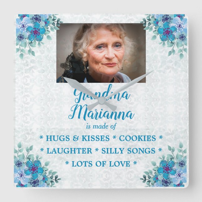 Reloj Cuadrado Flor "De qué está hecha la abuela"   (Anverso)