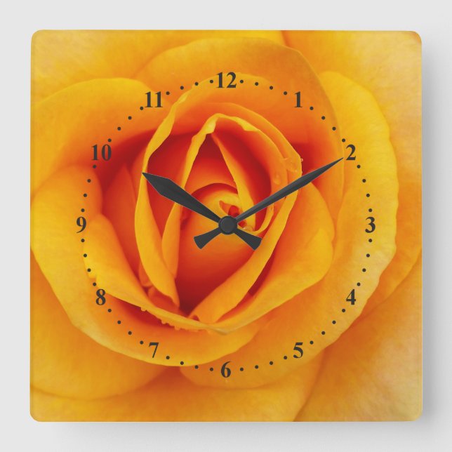 Reloj Cuadrado flor de rosa amarillo (Anverso)