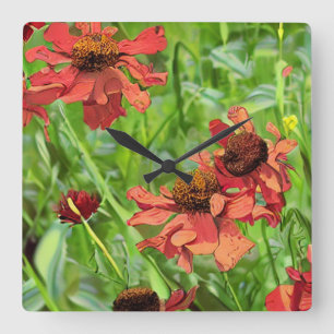 RELOJ CUADRADO FLOR DE RUDBECKIA ROJA