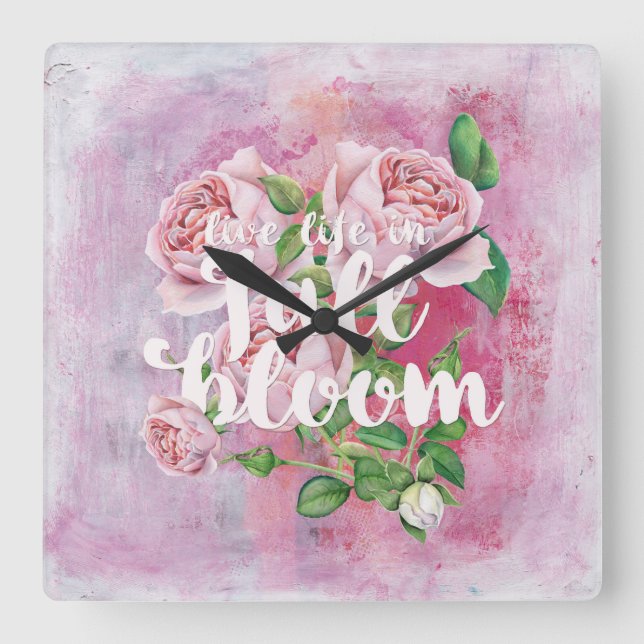 Reloj Cuadrado Flor de verano en la vida diciendo bello (Anverso)