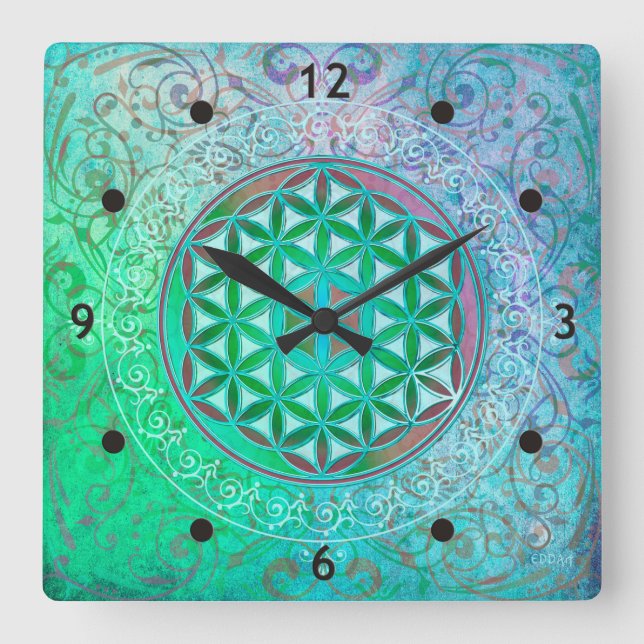 Reloj Cuadrado Flor de vida / Blume des Lebens - Ornamento IV (Anverso)