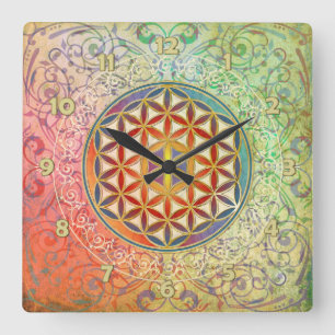 Reloj Cuadrado Flor de vida - Ornamento I