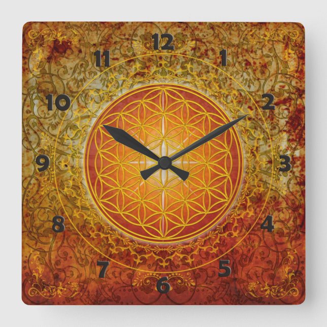 Reloj Cuadrado Flor de vida - Ornamento III (Anverso)