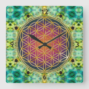 Reloj Cuadrado Flor De Vida - oro - fractal 2