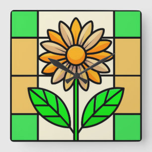 Reloj Cuadrado Flor de vidrio manchado