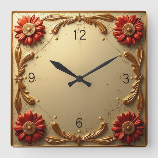 Reloj Cuadrado Flor dorada (Anverso)