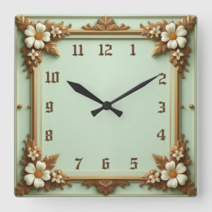 Reloj Cuadrado Flor elegante Art Deco