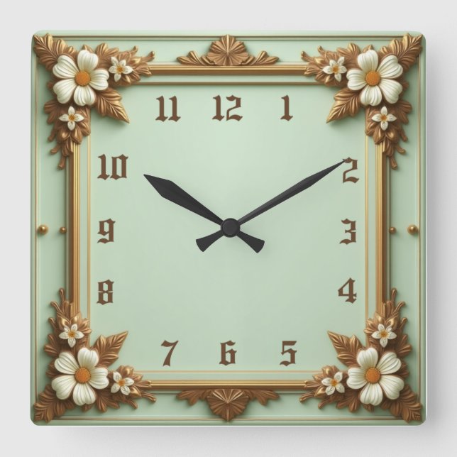 Reloj Cuadrado Flor elegante Art Deco (Anverso)