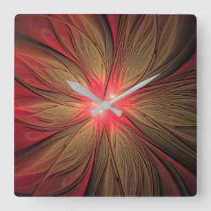 Reloj Cuadrado Flor fractal de fanatismo rojo