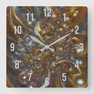 Reloj Cuadrado Flor Fractal de oro moderno resumen