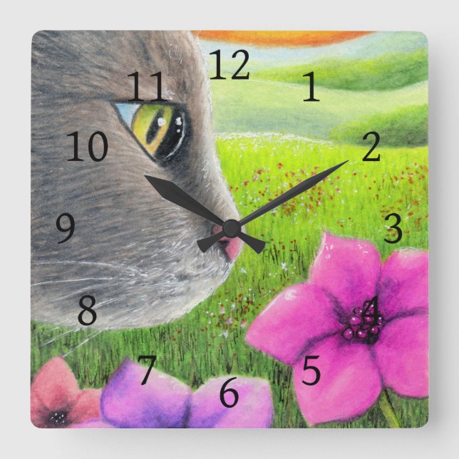 Reloj Cuadrado flor gato 647 (Anverso)