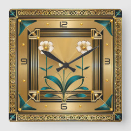 Reloj Cuadrado Flor Gold Art Deco