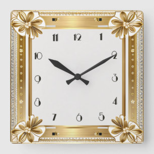 Reloj Cuadrado Flor Gold Art Deco