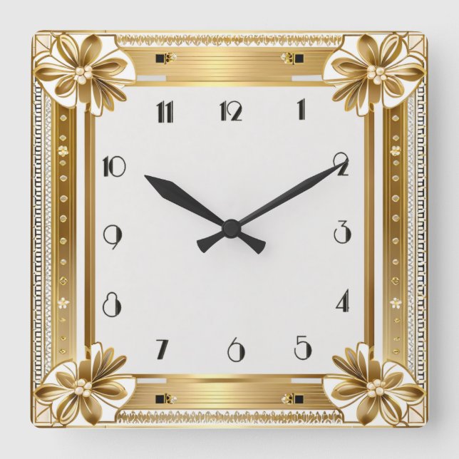 Reloj Cuadrado Flor Gold Art Deco (Anverso)