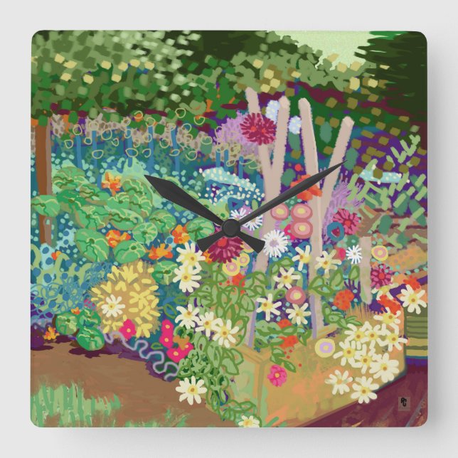 Reloj Cuadrado Flor Jardín de la imagen digital (Anverso)