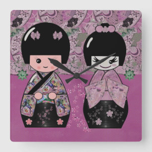 Reloj Cuadrado Flor Kokeshi