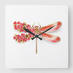 Reloj Cuadrado Flor libélula con sakura de joyas
