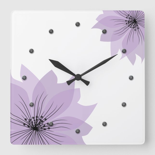 Reloj Cuadrado Flor lila elegante (Anverso)
