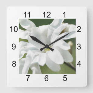 Reloj Cuadrado Flor magnolia blanca