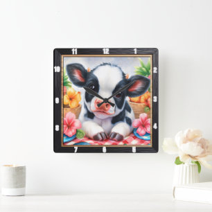 Reloj Cuadrado Flor picnic de ternera adorable