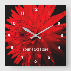 Reloj Cuadrado Flor roja caliente de Dahlia personalizada