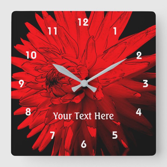 Reloj Cuadrado Flor roja caliente de Dahlia personalizada (Anverso)