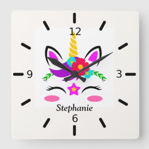 Reloj Cuadrado Flor roja de unicornio morado suave personalizada