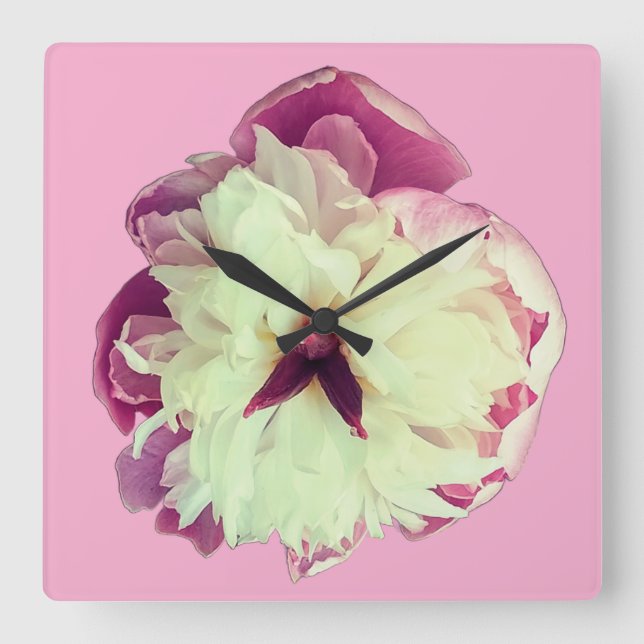 Reloj Cuadrado Flor rosa (Anverso)