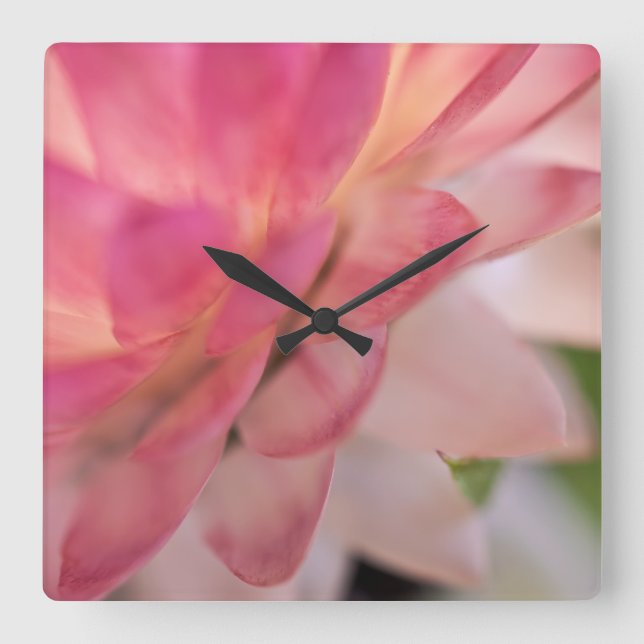 Reloj Cuadrado Flor rosa brillante (Anverso)
