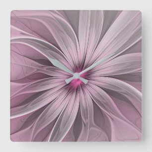 Reloj Cuadrado Flor Rosa Esperando a una Abeja Arte Fractal Abstr