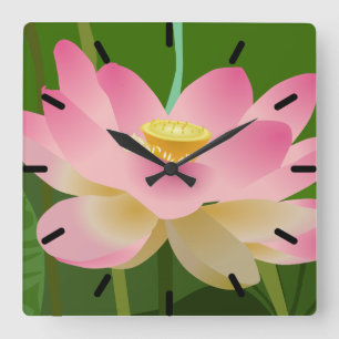 Reloj Cuadrado Flor rosa Lotus