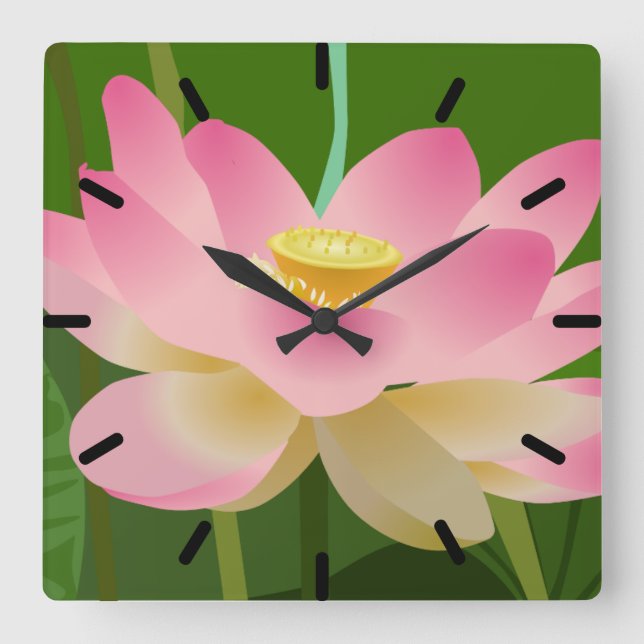 Reloj Cuadrado Flor rosa Lotus (Anverso)
