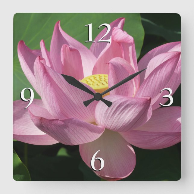 Reloj Cuadrado Flor rosa Lotus IV (Anverso)