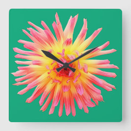 Reloj Cuadrado Flor rosa y amarilla