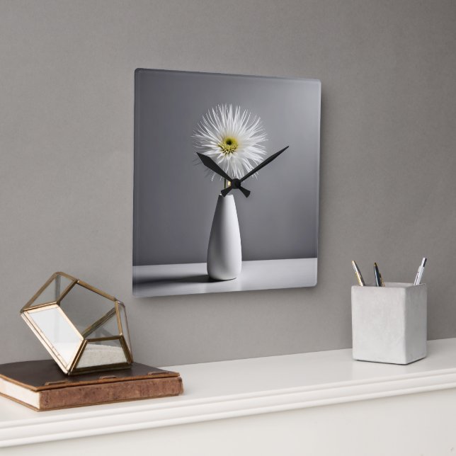 Reloj Cuadrado Flor Simple En Vase (Oficina)