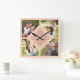 Reloj Cuadrado Flor Soft melocotón caleidoscópico Script Mejor Ma