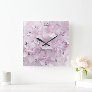 Reloj Cuadrado Flor suave rosa Hydrangea