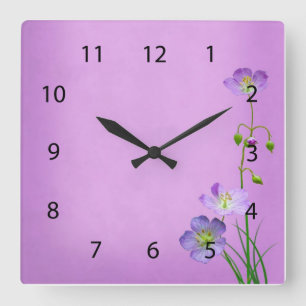 Reloj Cuadrado Flor violeta en morado