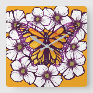 Reloj Cuadrado Flora de mariposa monarca